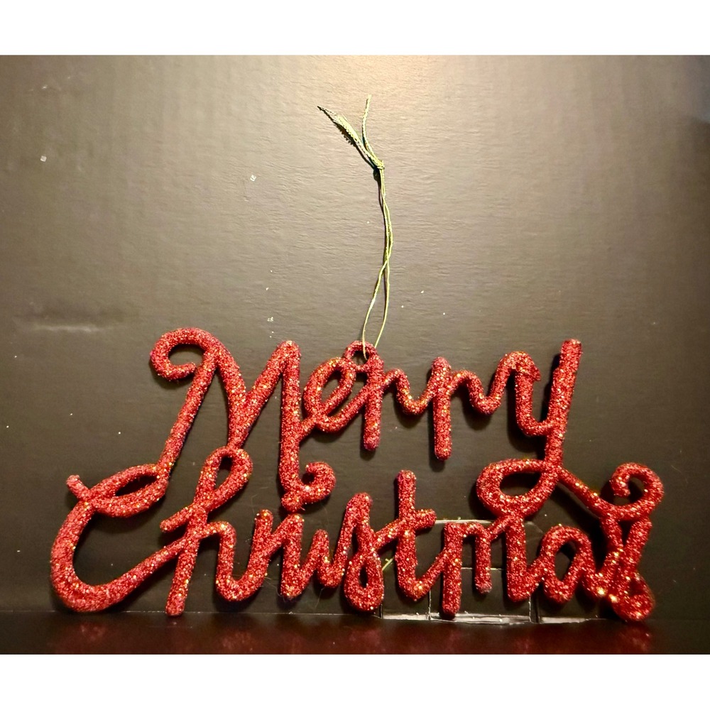Merry Christmas Sign Red Excellent Glitter Hanging Ornament